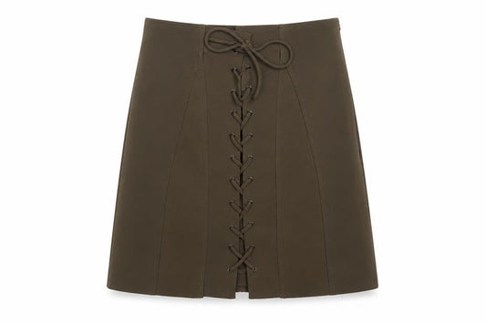 Zara Women Brown UK 6 A-Line Lace-Up Mini Skirt Stretch
