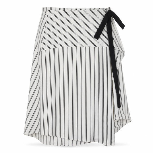 Marks & Spencer Women White Stripe UK 14 Wrap A-Line Midi Skirt