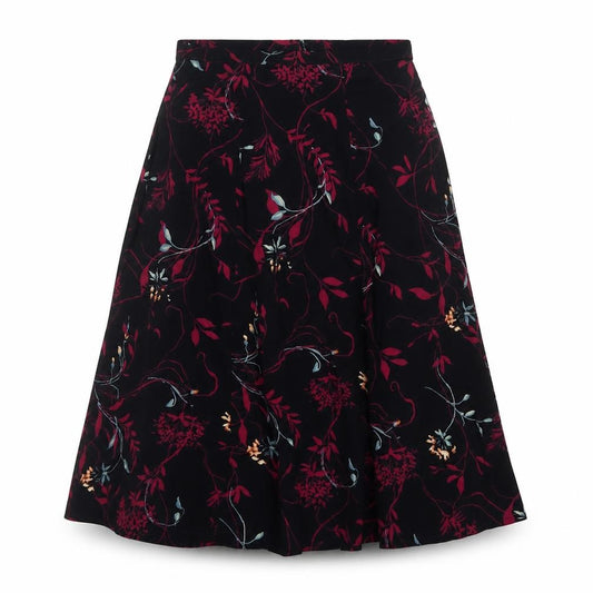 J.Taylor Women’s Black Floral A-Line Knee Length Skirt UK 12