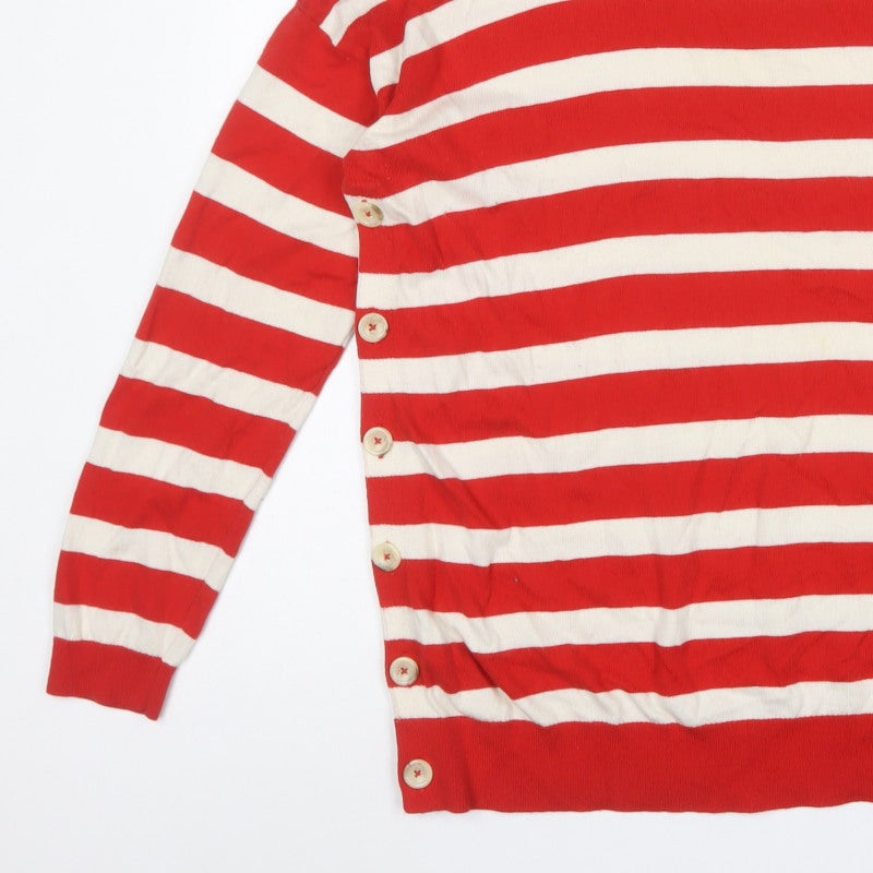 Boden Women Red Ivory Striped Button Side Wool Cotton Jumper XL