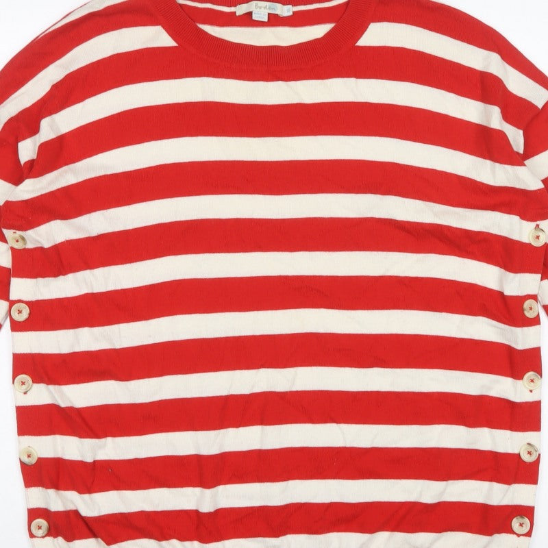 Boden Women Red Ivory Striped Button Side Wool Cotton Jumper XL