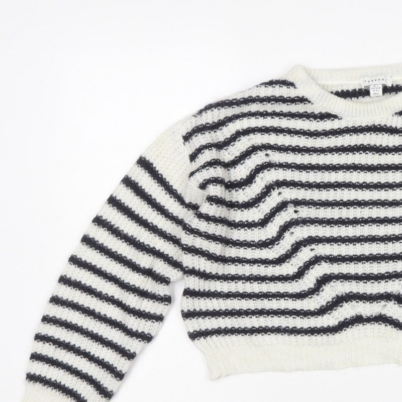 Topshop Women’s Ivory Black Striped Knit Pullover Jumper Size S