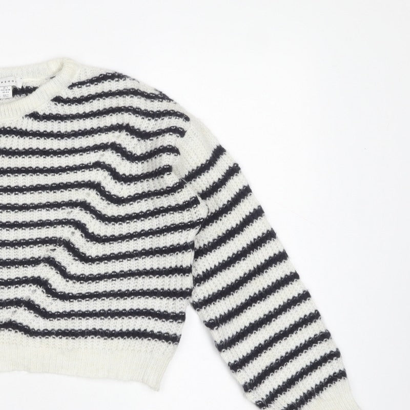 Topshop Women’s Ivory Black Striped Knit Pullover Jumper Size S