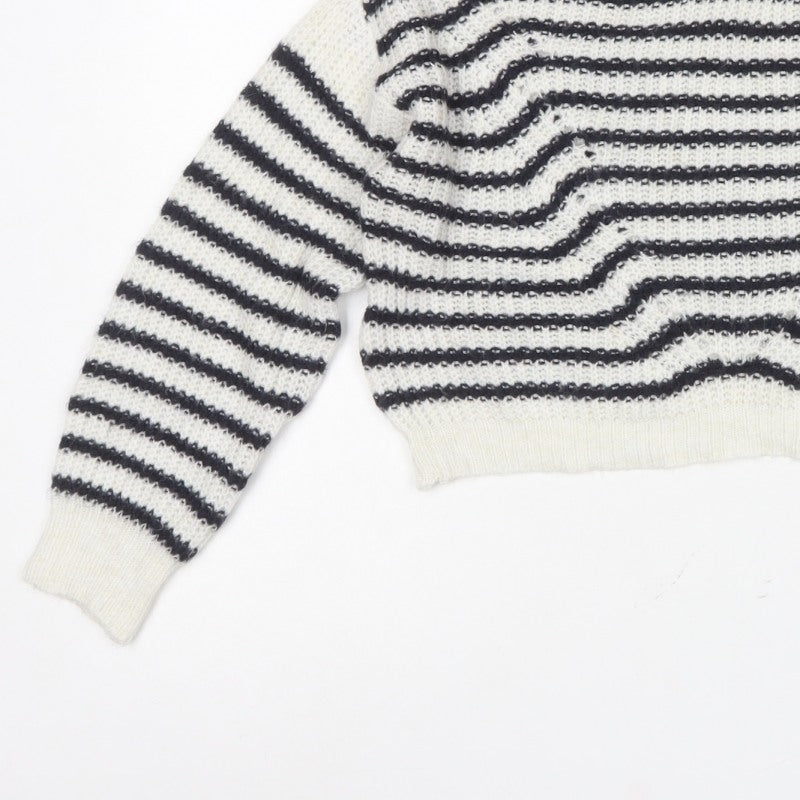 Topshop Women’s Ivory Black Striped Knit Pullover Jumper Size S