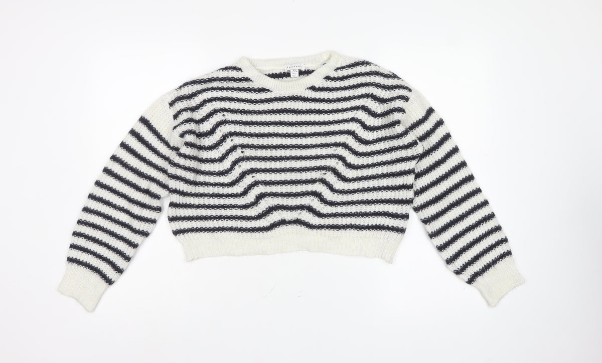 Topshop Women’s Ivory Black Striped Knit Pullover Jumper Size S