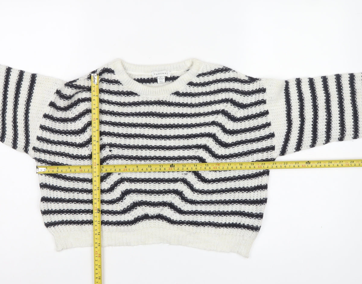 Topshop Women’s Ivory Black Striped Knit Pullover Jumper Size S
