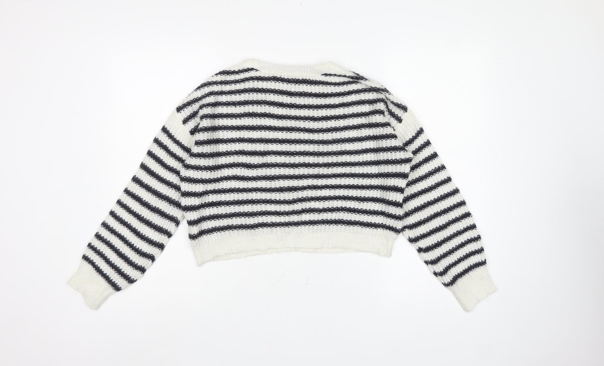 Topshop Women’s Ivory Black Striped Knit Pullover Jumper Size S