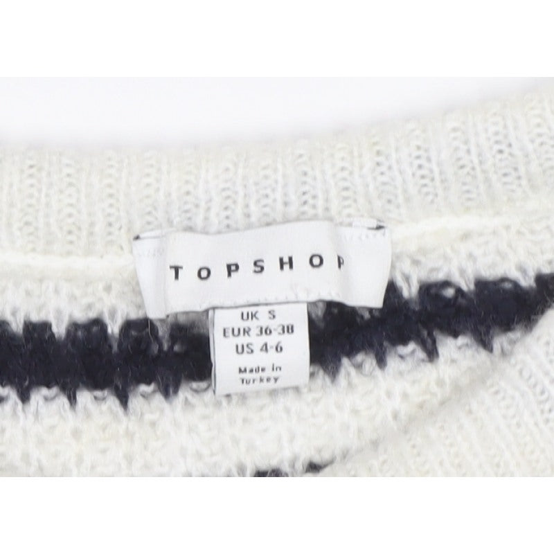 Topshop Women’s Ivory Black Striped Knit Pullover Jumper Size S