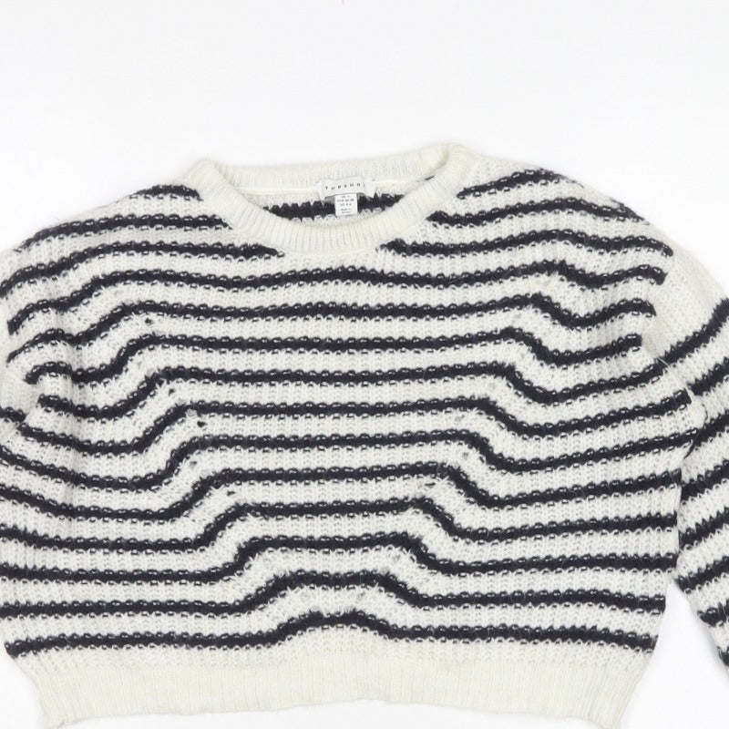 Topshop Women’s Ivory Black Striped Knit Pullover Jumper Size S