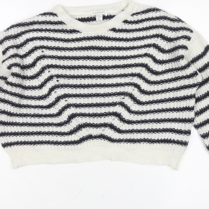 Topshop Women’s Ivory Black Striped Knit Pullover Jumper Size S