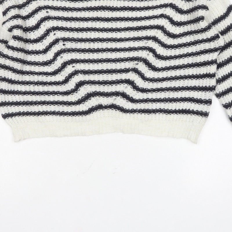 Topshop Women’s Ivory Black Striped Knit Pullover Jumper Size S
