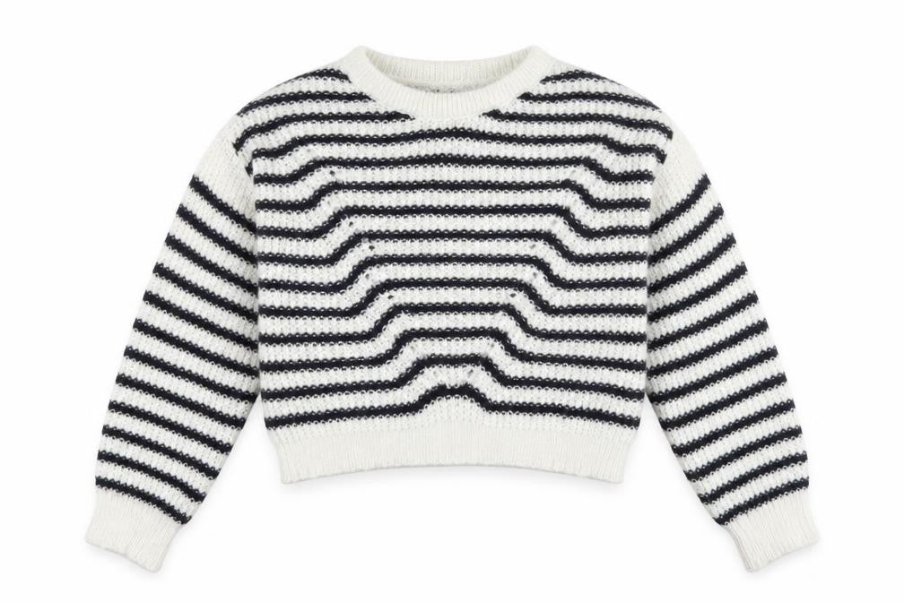 Topshop Women’s Ivory Black Striped Knit Pullover Jumper Size S