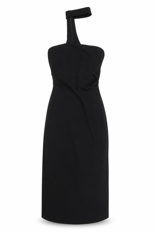 Zara Women Black S One Shoulder Asymmetric Long Sheath Dress