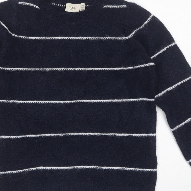 Fransa Women’s Blue Striped Crew Neck Knit Pullover Jumper XS