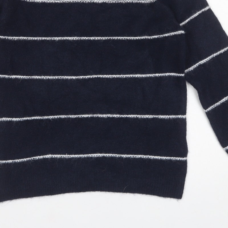 Fransa Women’s Blue Striped Crew Neck Knit Pullover Jumper XS