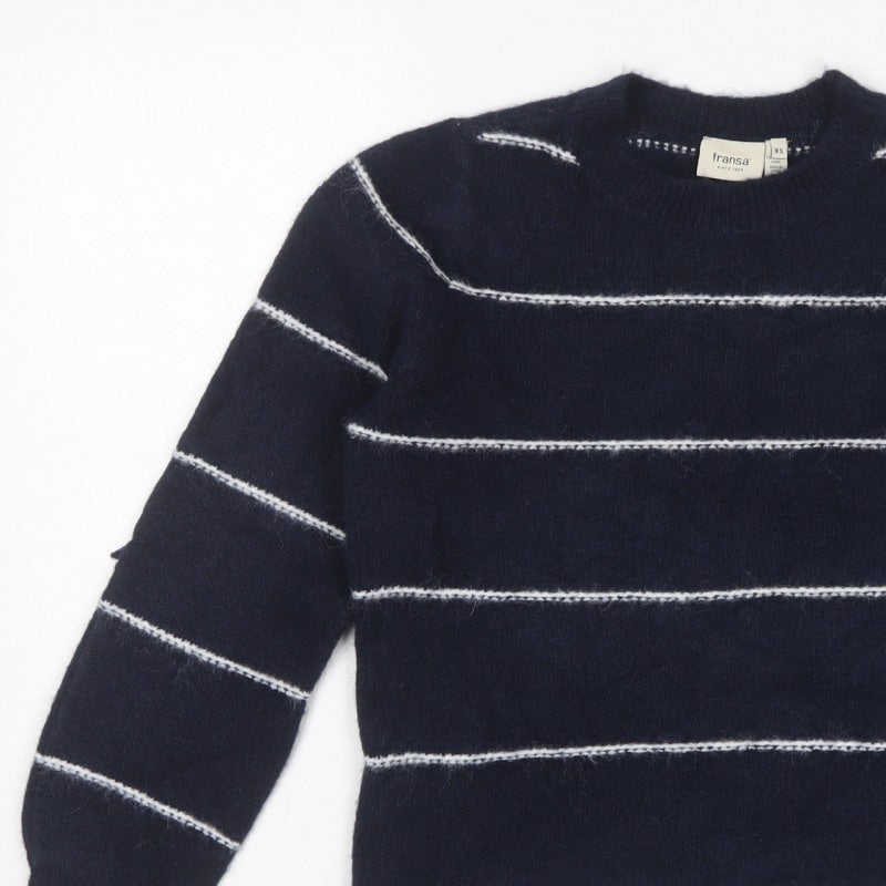Fransa Women’s Blue Striped Crew Neck Knit Pullover Jumper XS