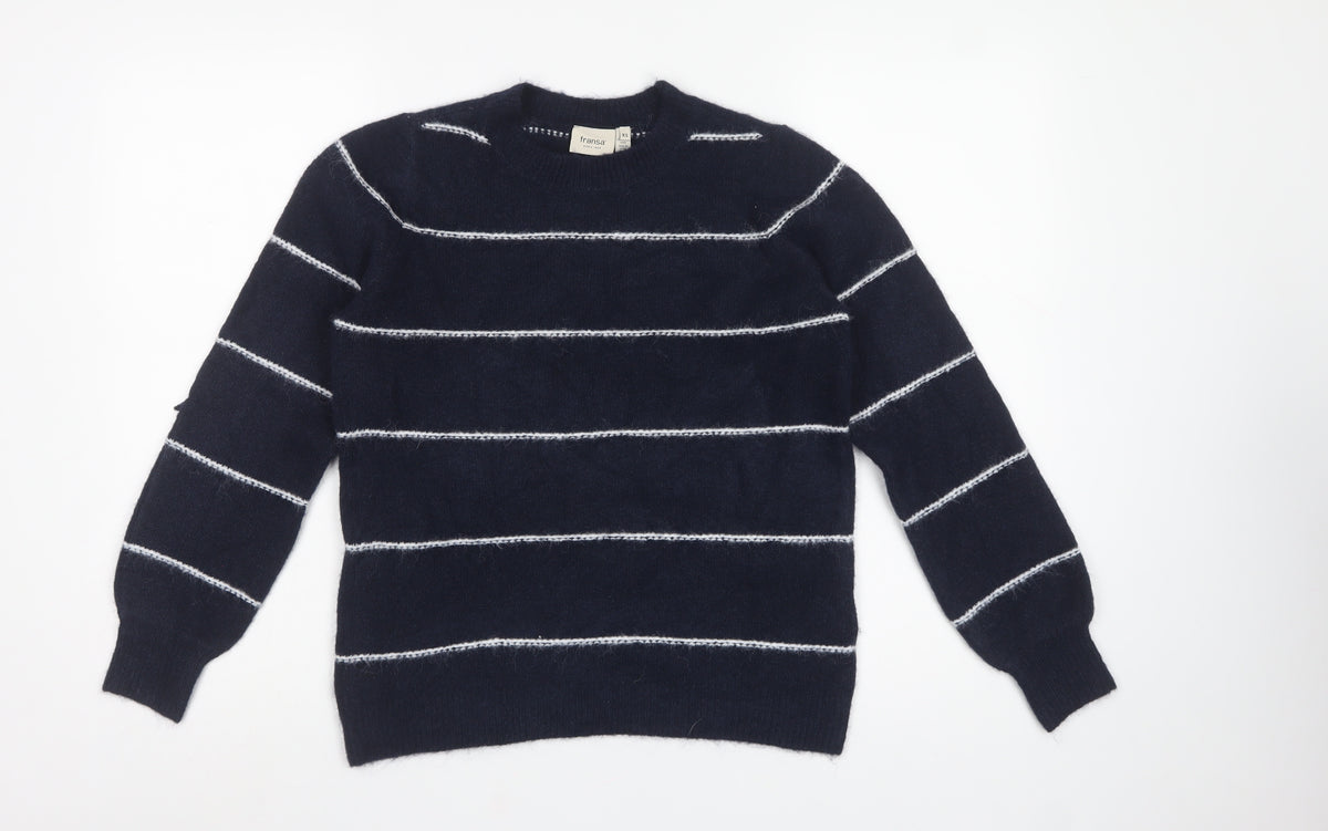 Fransa Women’s Blue Striped Crew Neck Knit Pullover Jumper XS