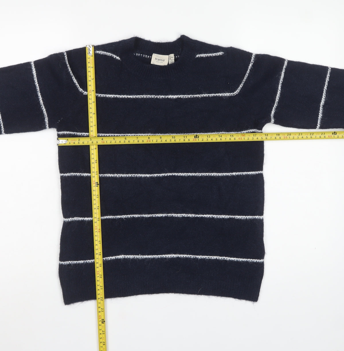 Fransa Women’s Blue Striped Crew Neck Knit Pullover Jumper XS
