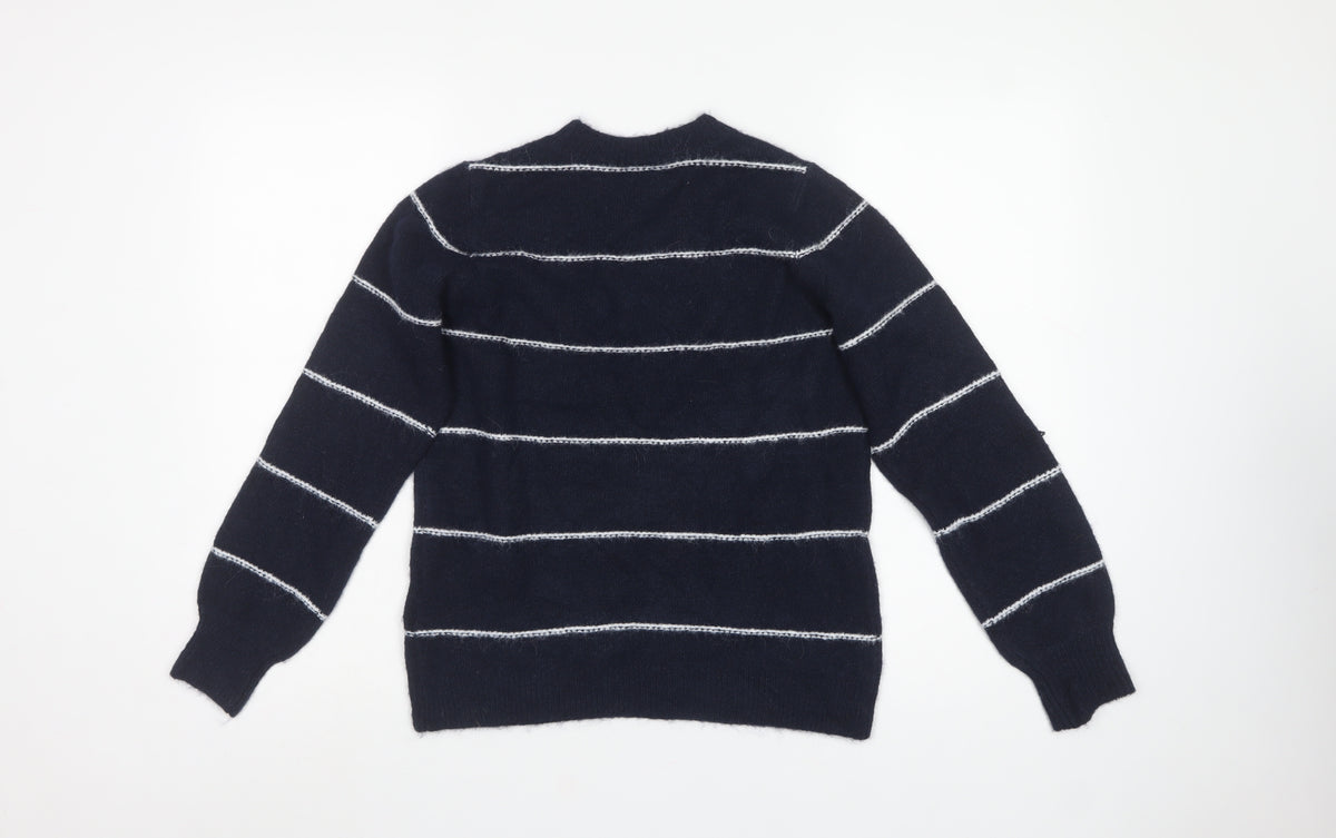 Fransa Women’s Blue Striped Crew Neck Knit Pullover Jumper XS