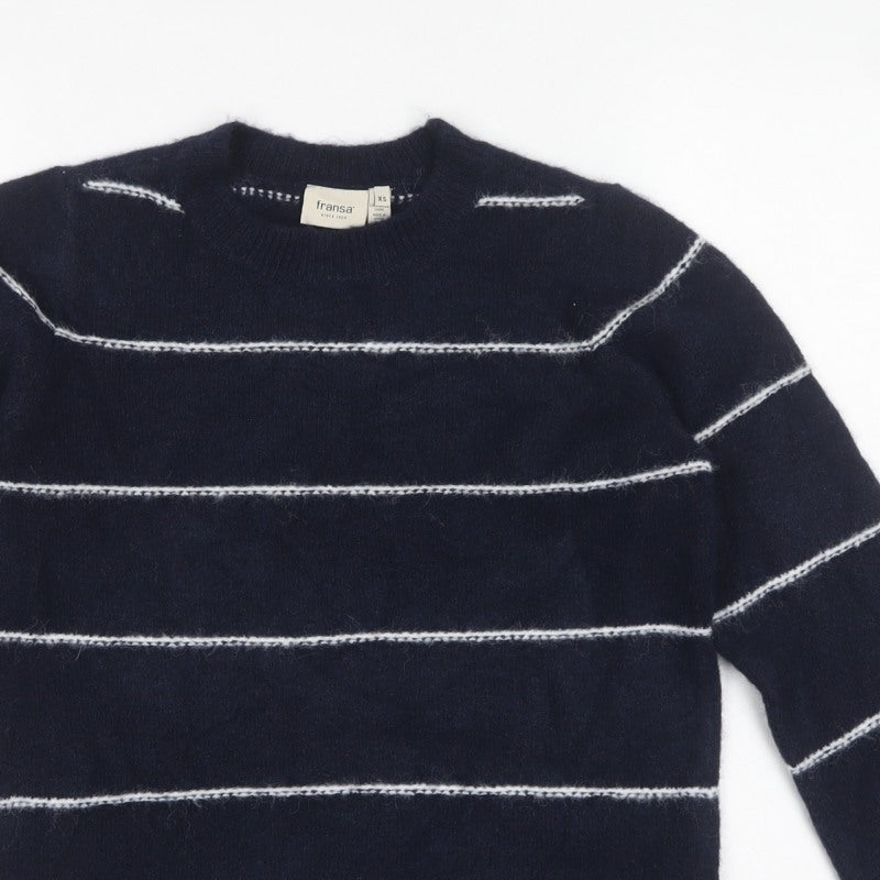 Fransa Women’s Blue Striped Crew Neck Knit Pullover Jumper XS