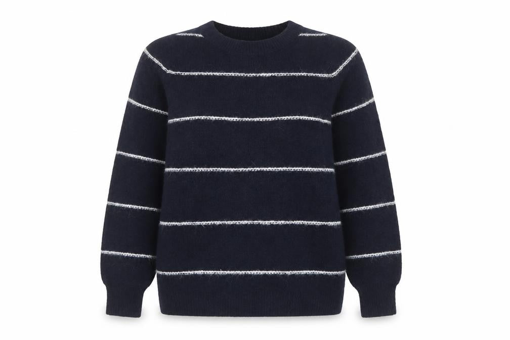 Fransa Women’s Blue Striped Crew Neck Knit Pullover Jumper XS