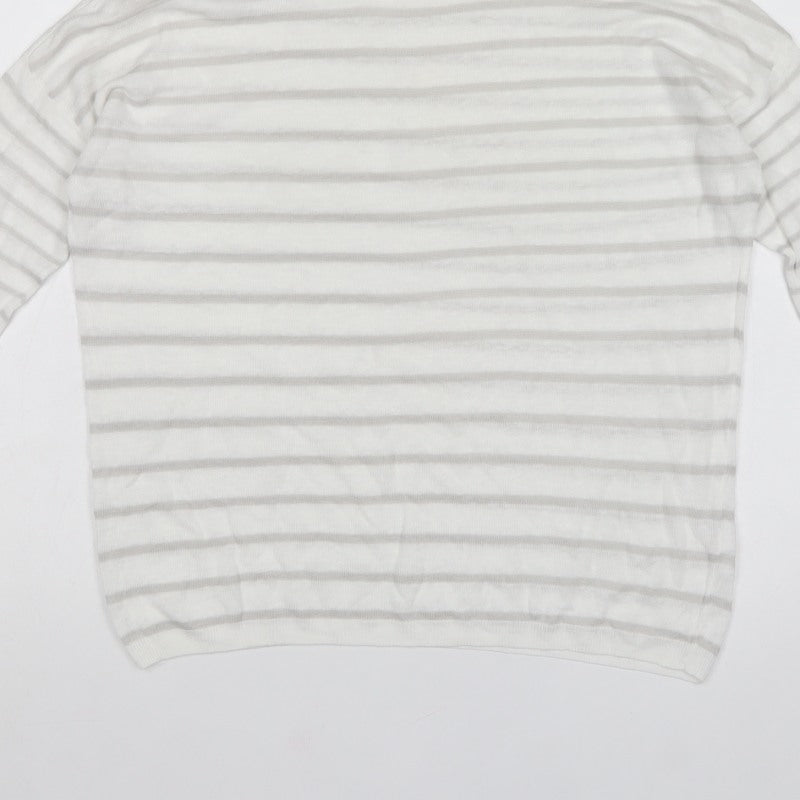 The White Company Women White Grey Stripe Linen Knit Top Medium
