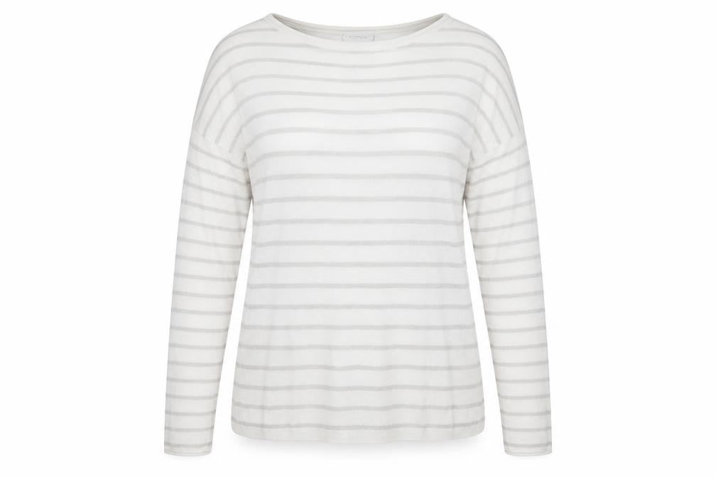 The White Company Women White Grey Stripe Linen Knit Top Medium