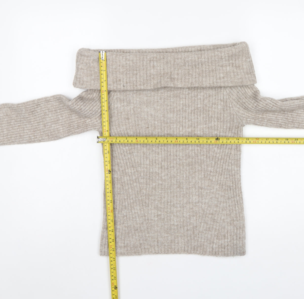 H&M Women Beige Rib Knit Cowl Neck Slim Pullover Jumper Size S