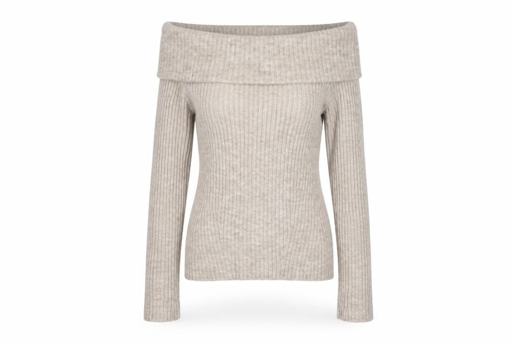 H&M Women Beige Rib Knit Cowl Neck Slim Pullover Jumper Size S