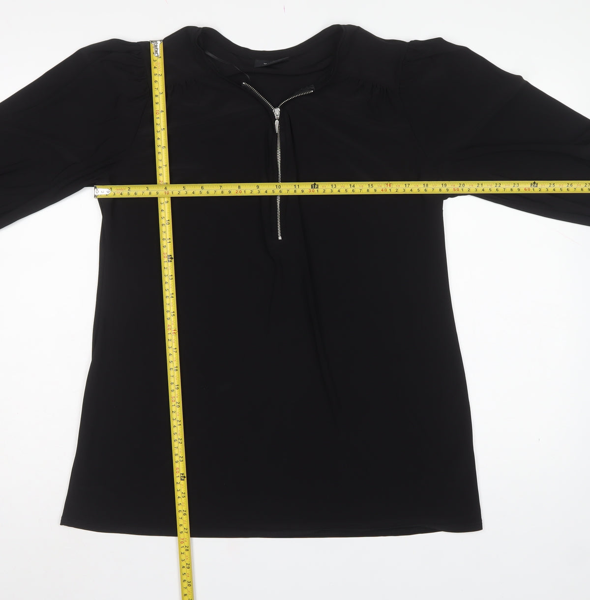 Wallis Women Black M Tall Zip Neck Balloon Sleeve Blouse