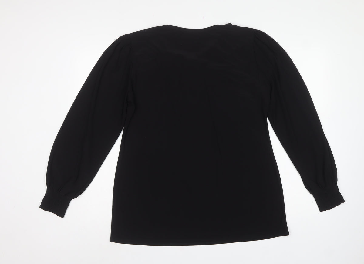 Wallis Women Black M Tall Zip Neck Balloon Sleeve Blouse