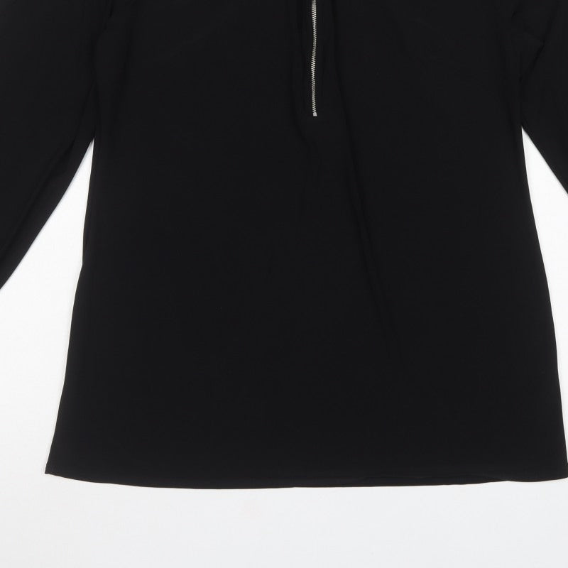 Wallis Women Black M Tall Zip Neck Balloon Sleeve Blouse