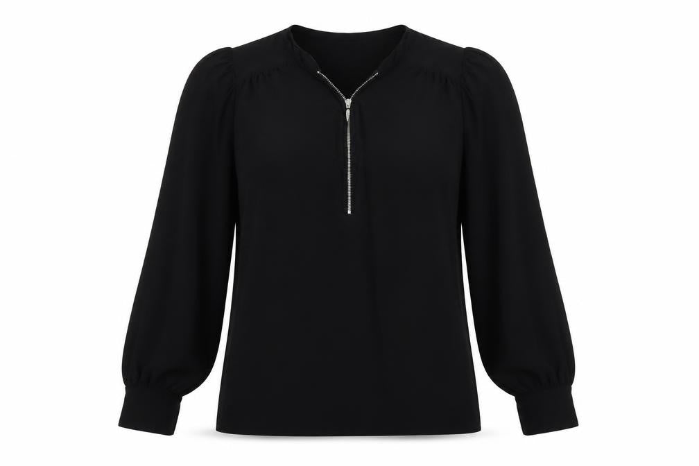 Wallis Women Black M Tall Zip Neck Balloon Sleeve Blouse