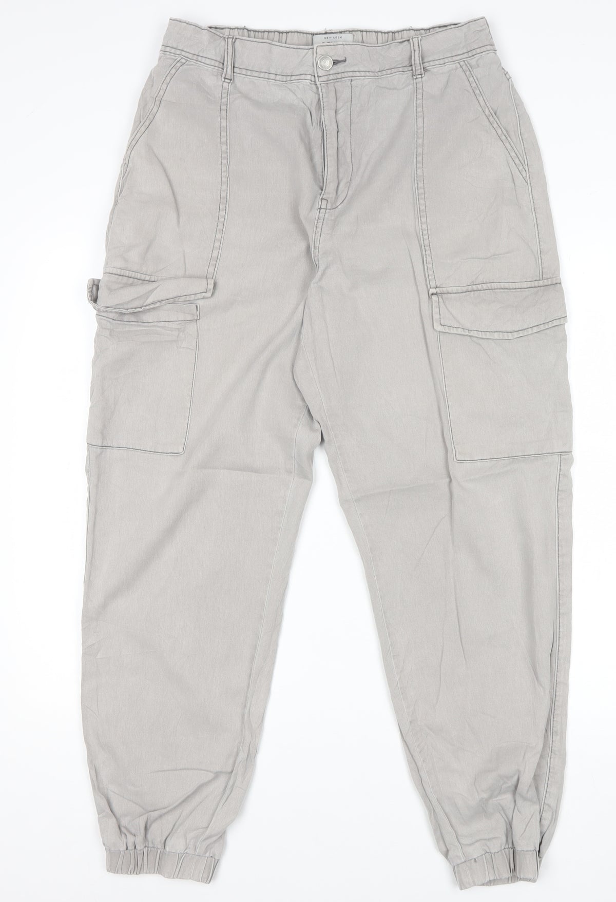 New Look Women Grey UK 12 Regular Cotton Cargo Cuffed Trousers