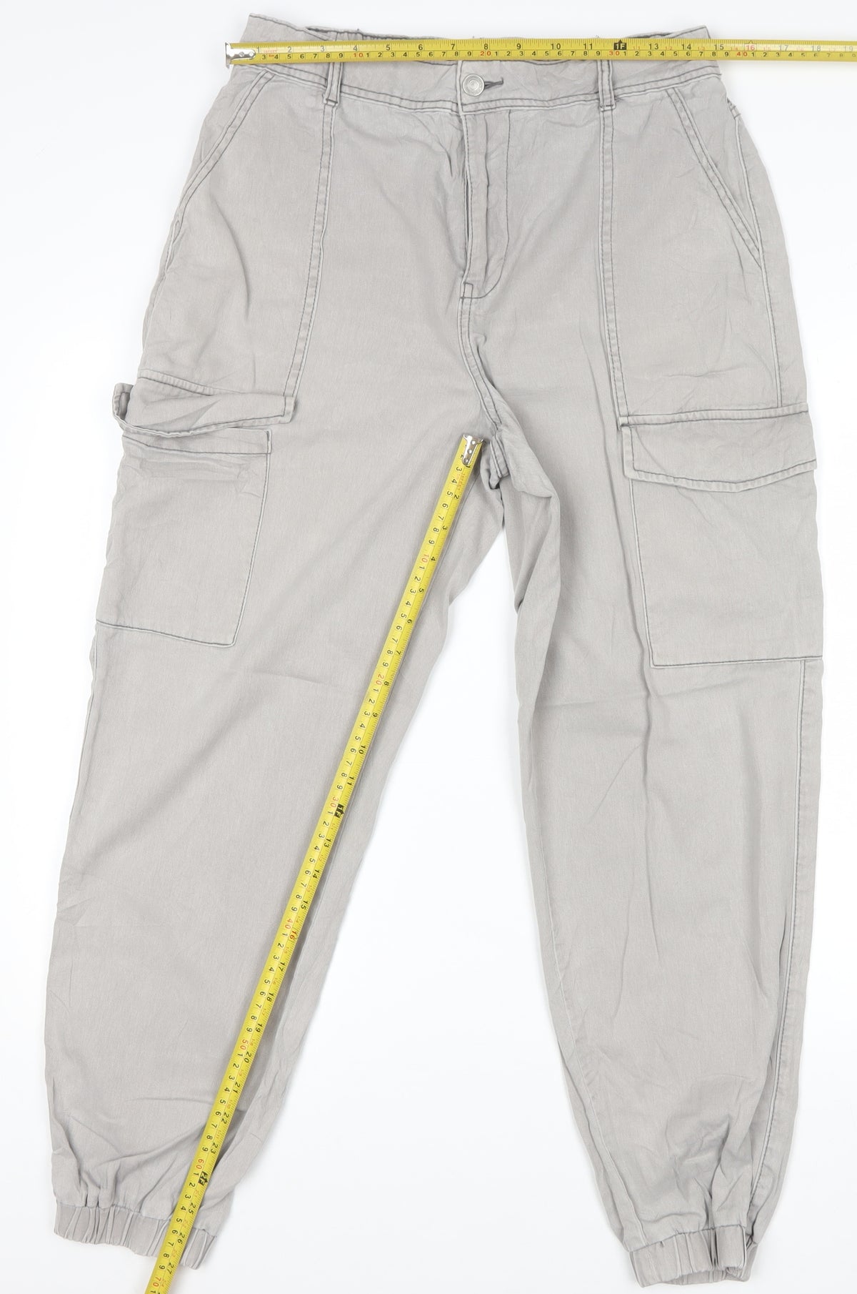 New Look Women Grey UK 12 Regular Cotton Cargo Cuffed Trousers