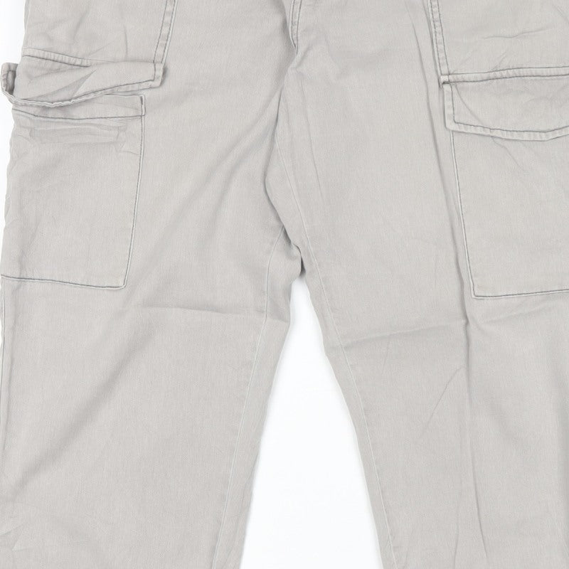 New Look Women Grey UK 12 Regular Cotton Cargo Cuffed Trousers
