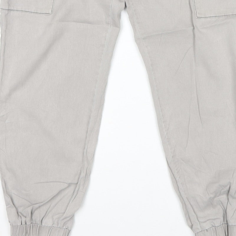 New Look Women Grey UK 12 Regular Cotton Cargo Cuffed Trousers