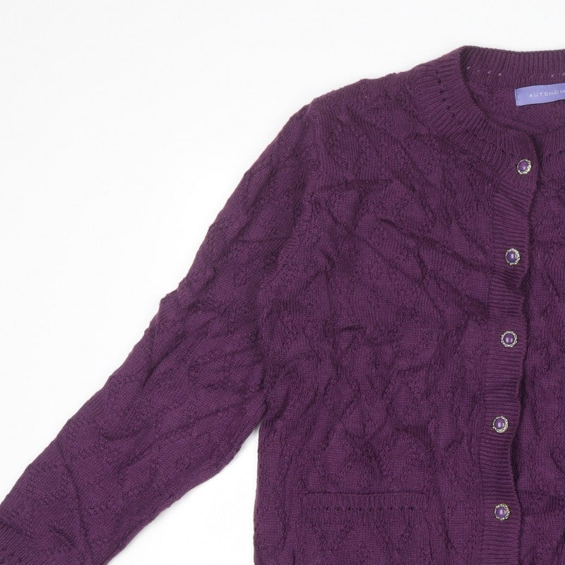 Autonomy Women’s Purple S Cable Knit Button Front Cardigan Pockets