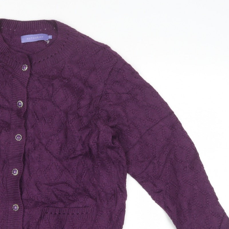 Autonomy Women’s Purple S Cable Knit Button Front Cardigan Pockets