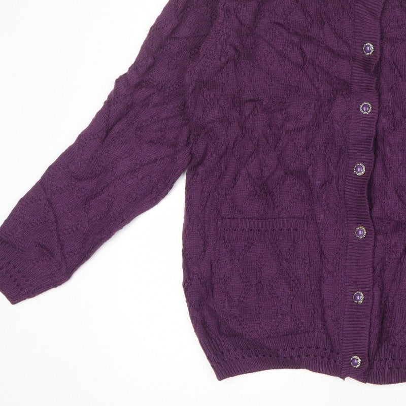 Autonomy Women’s Purple S Cable Knit Button Front Cardigan Pockets