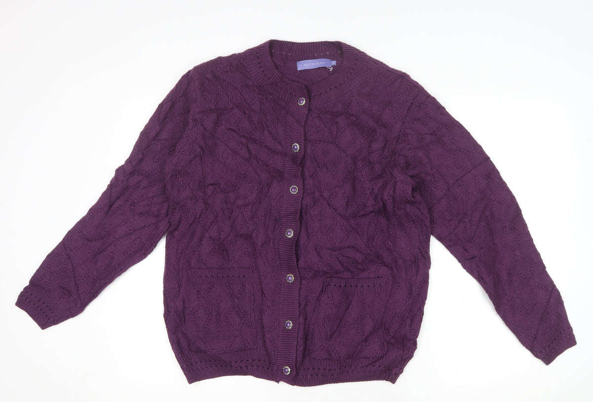 Autonomy Women’s Purple S Cable Knit Button Front Cardigan Pockets