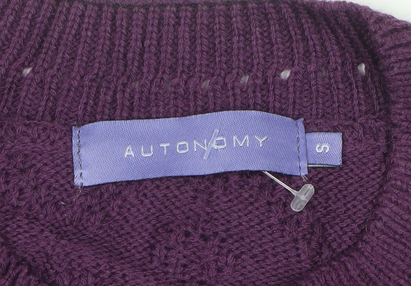 Autonomy Women’s Purple S Cable Knit Button Front Cardigan Pockets