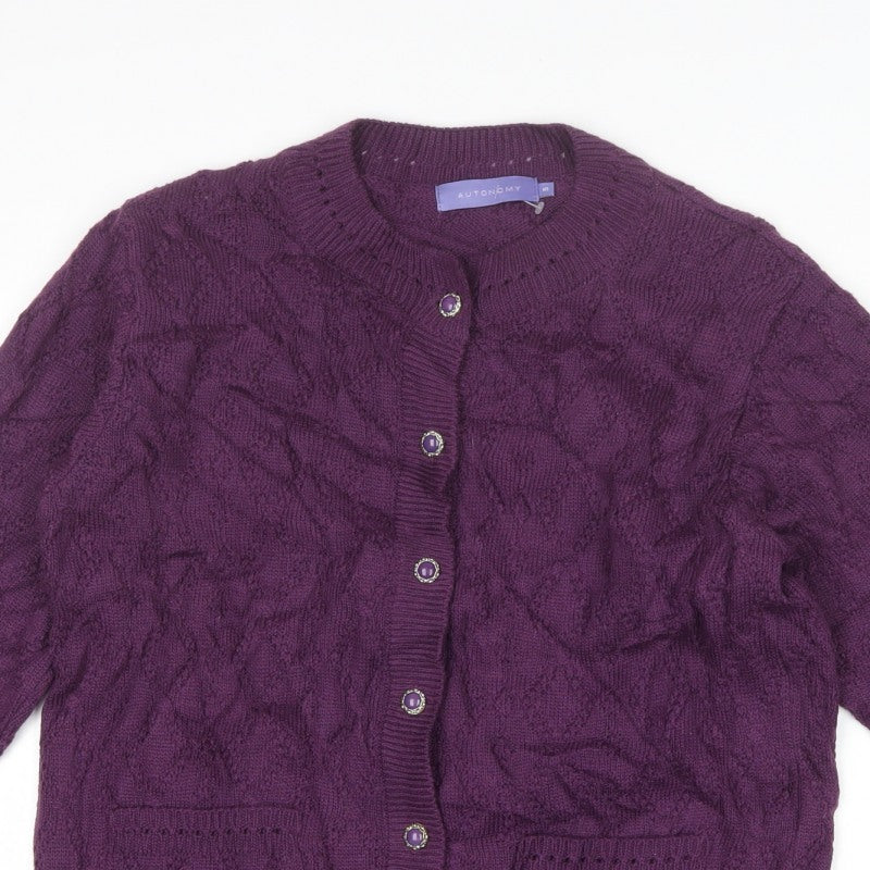 Autonomy Women’s Purple S Cable Knit Button Front Cardigan Pockets