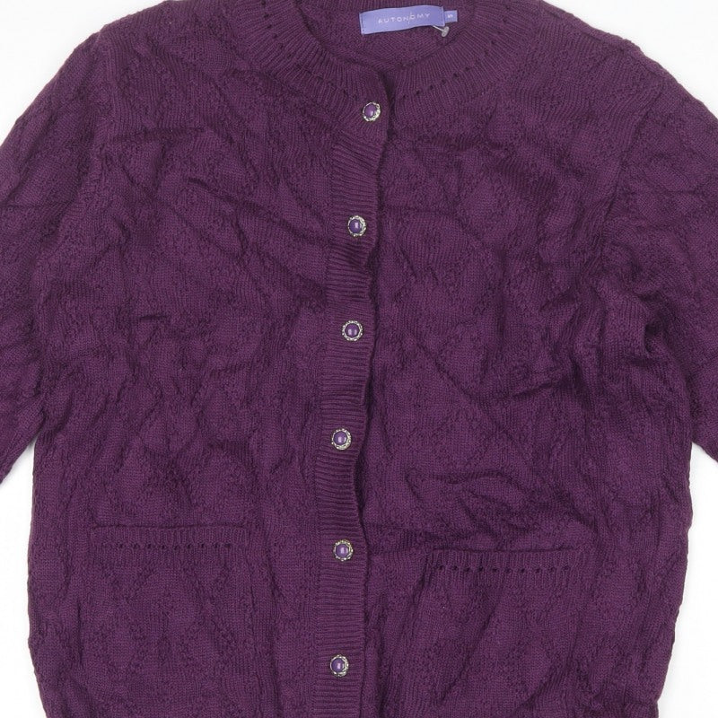Autonomy Women’s Purple S Cable Knit Button Front Cardigan Pockets