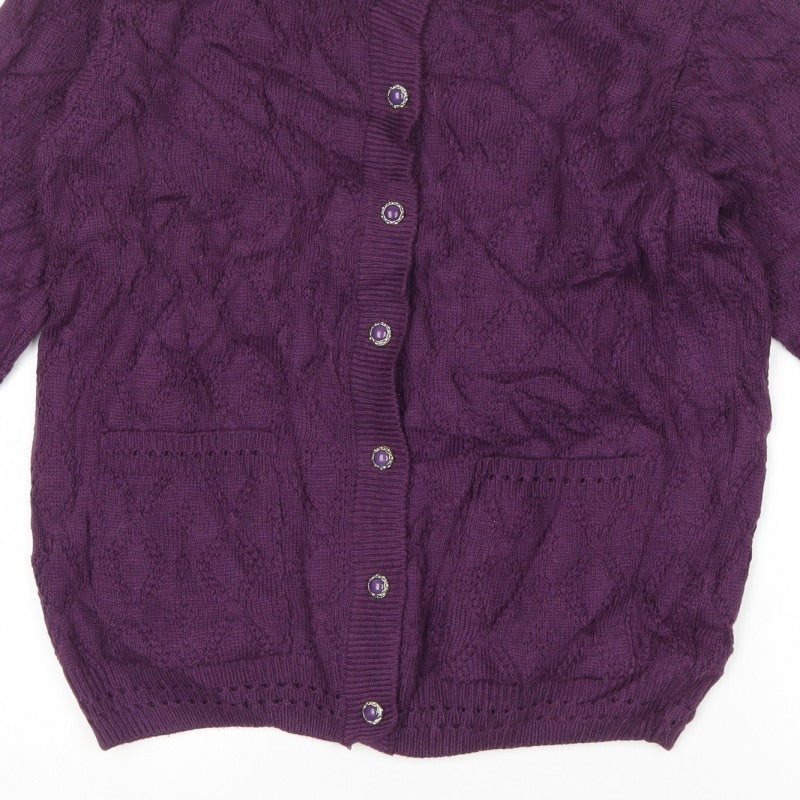 Autonomy Women’s Purple S Cable Knit Button Front Cardigan Pockets