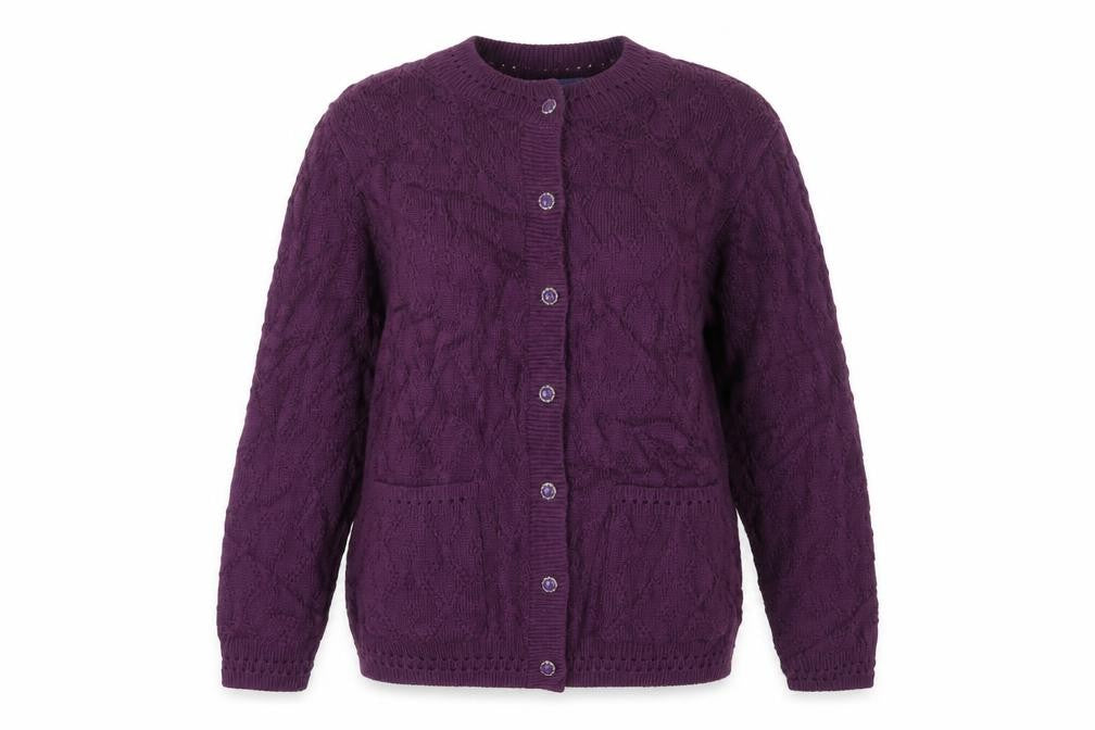 Autonomy Women’s Purple S Cable Knit Button Front Cardigan Pockets