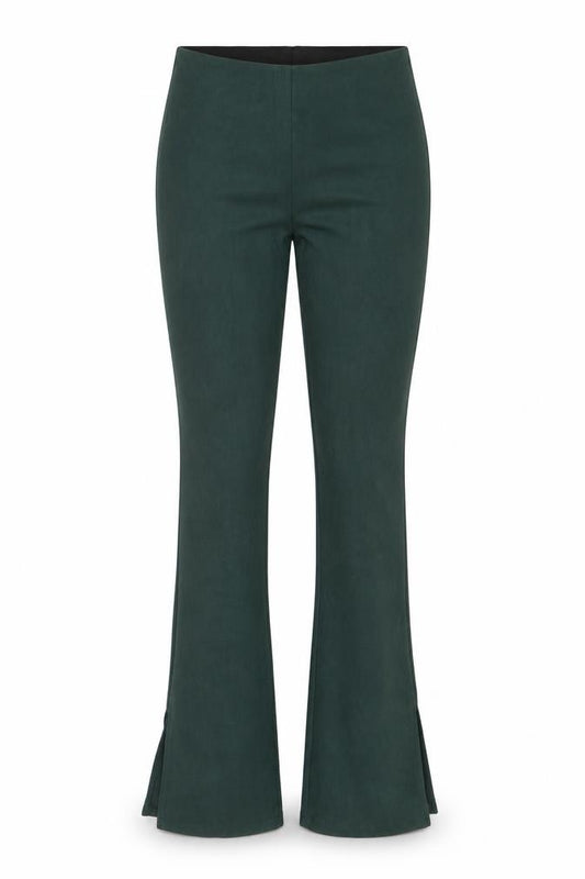 Zara Women Green M Flared Stretch Pull-On Trousers Side Split
