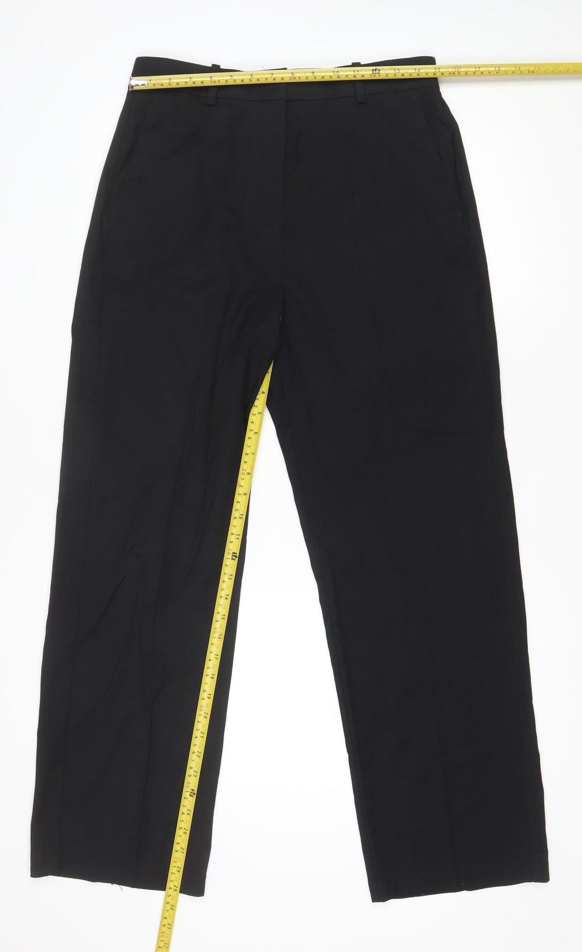 M&S Womens Black UK 12 Regular Tailored Straight Leg Trousers