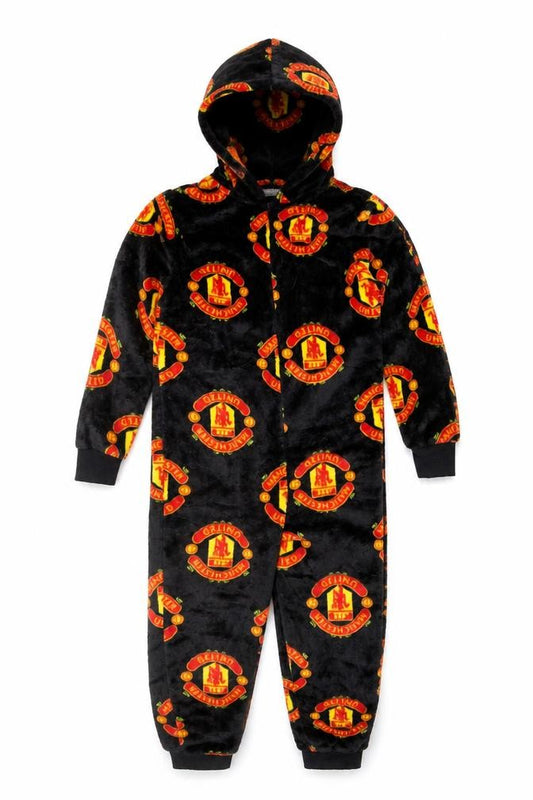 Manchester United Boys Black 5-6 Years Hooded Fleece Onesie