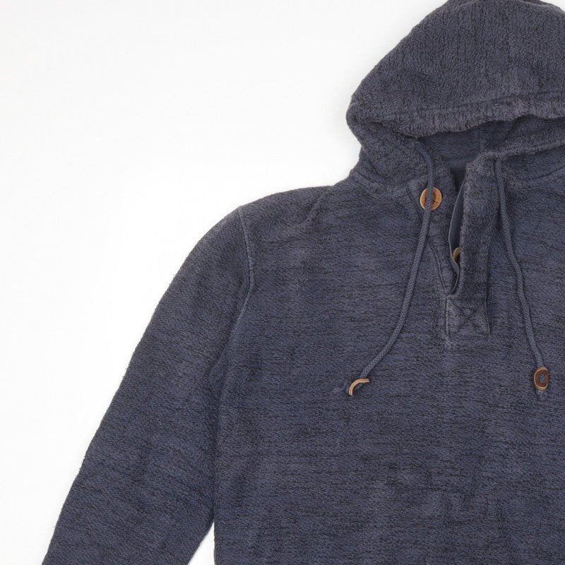 Weird Fish Men’s Blue L Hooded Henley Fleece Pullover Hoodie